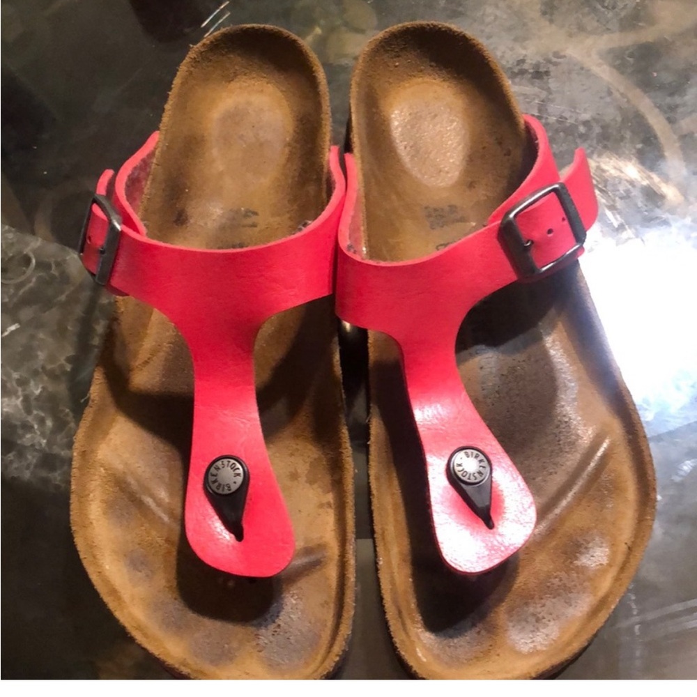 Birkenstock Gizeh 41 Magenta Foil Thong Sandals